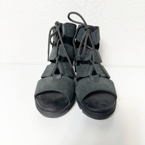Sorel Womens Joanie II Lace Up Gladiator Wedge Sandals in Black Size 8.5 - Picture 3 of 10